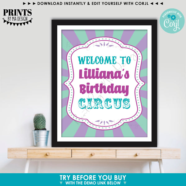 Custom Carnival Sign, Carnival Theme Party Sign, Circus Birthday Party, One Editable PRINTABLE 8x10/16x20” Portrait Sign (Edit Yourself with Corjl)