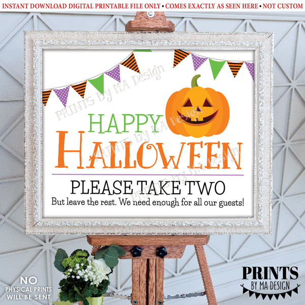 Happy Halloween Candy Sign, Please Take Two Treats, Jack-O-Lantern Pumpkin, PRINTABLE 8x10/16x20” Treat Sign, Instant Download Digital Printable File