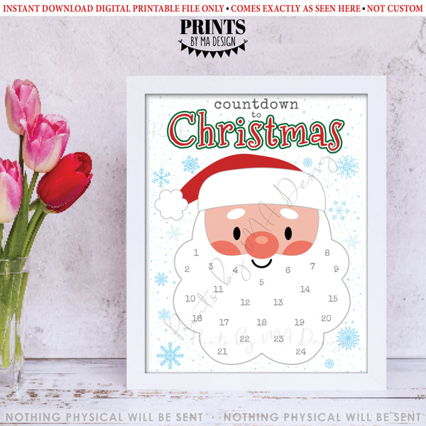 Countdown to Christmas, Glue Cotton Balls on Santa's Beard Countdown Calendar, Instant Download PRINTABLE 8.5x11” Xmas Santa Countdown Sign