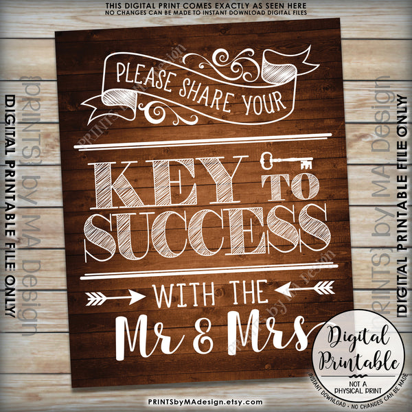 Marriage Advice Sign, Please Share your Key to Success with the Mr & Mrs Wedding Sign Rustic Wood Style 8x10/16x20" Instant Download Printable File - PRINTSbyMAdesign