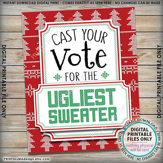 Ugly Christmas Sweater Voting Sign, Vote for the Ugliest Sweater Party Sign, Tacky Sweater Party, Instant Download PRINTABLE 8x10" Voting Sign - PRINTSbyMAdesign