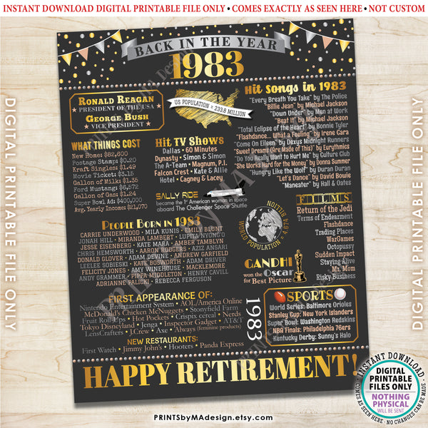 Back in the Year 1983 Retirement Party Poster Board, Flashback to 1983 Sign, PRINTABLE 16x20” Retirement Party Decoration, Instant Download Digital Printable File