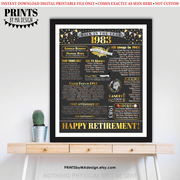 Back in the Year 1983 Retirement Party Poster Board, Flashback to 1983 Sign, PRINTABLE 16x20” Retirement Party Decoration, Instant Download Digital Printable File
