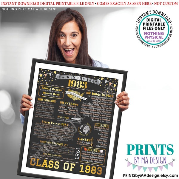 Class of 1983 Reunion Decoration, Back in the Year 1983 Poster Board, Flashback to 1983 High School Reunion, PRINTABLE 16x20” Sign, Instant Download Digital Printable File