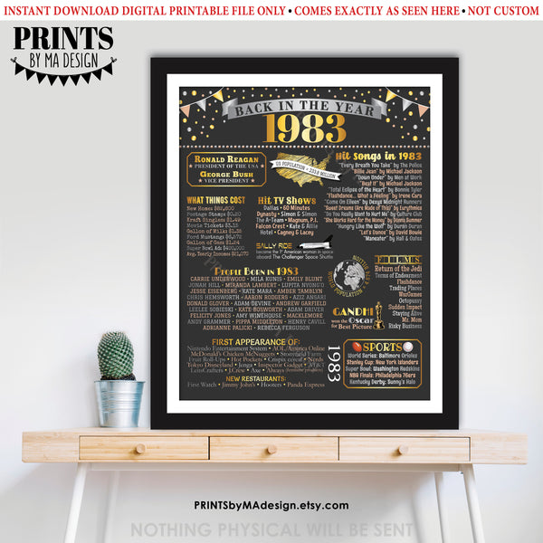 Back in the Year 1983 Poster Board, Remember 1983 Sign, Flashback to 1983 USA History from 1983, PRINTABLE 16x20” Sign, Instant Download Digital Printable File