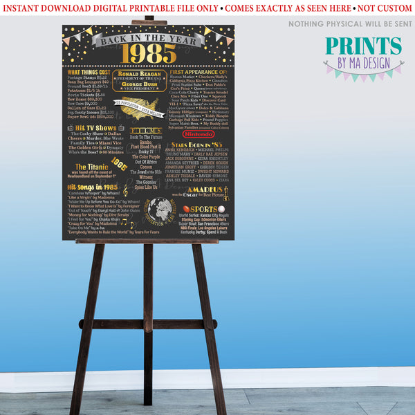 Back in the Year 1985 Poster Board, Remember 1985 Sign, Flashback to 1985 USA History from 1985, PRINTABLE 16x20” Sign, Instant Download Digital Printable File