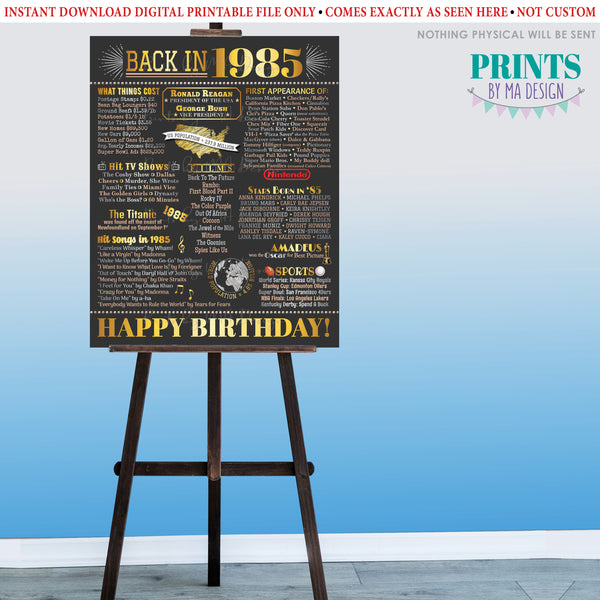 Back in 1985 Birthday Poster Board, Flashback to 1985 Birthday Decoration, ‘85 B-day Gift, PRINTABLE 16x20” Sign, Birthday Decor, Instant Download Digital Printable File