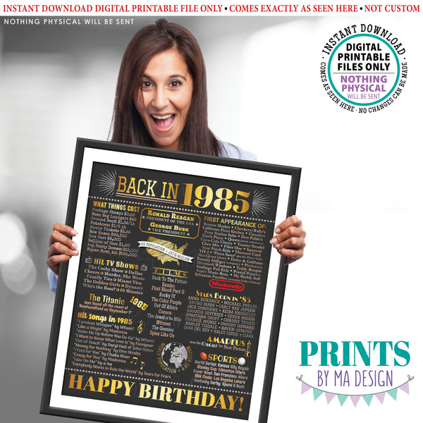 Back in 1985 Birthday Poster Board, Flashback to 1985 Birthday Decoration, ‘85 B-day Gift, PRINTABLE 16x20” Sign, Birthday Decor, Instant Download Digital Printable File