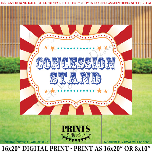 Carnival Party Concession Stand Sign, Concessions Carnival Sign, Circus Food, Snacks, Treats, Candy, Drinks, PRINTABLE 8x10/16x20” Sign, Instant Download Digital Printable File