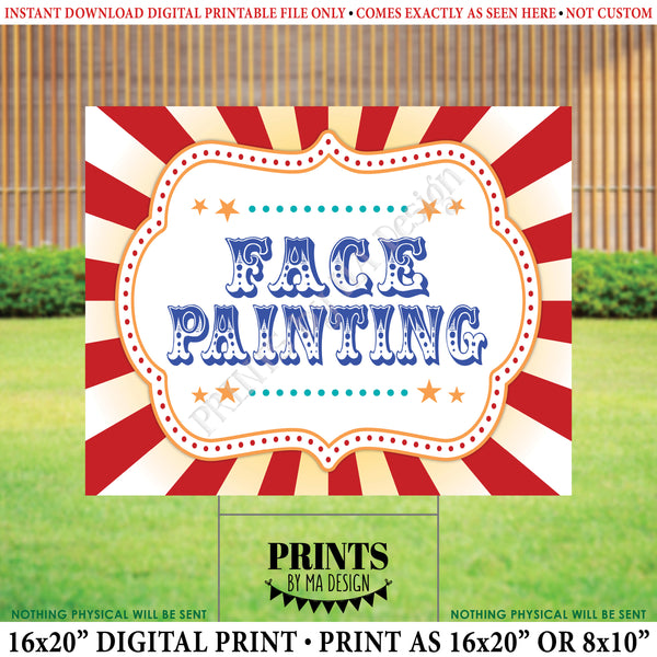 Carnival Face Painting Sign, Circus Activities, Festival Game Tent, Birthday Party, Picnic Games, PRINTABLE 8x10/16x20” Sign, Instant Download Digital Printable File