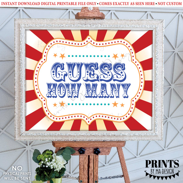 Guess How Many Sign, Guess the Number Carnival Theme Party Guessing Carnival Games, Circus Themed PRINTABLE 8x10/16x20” Carnival Sign, Instant Download Digital Printable File