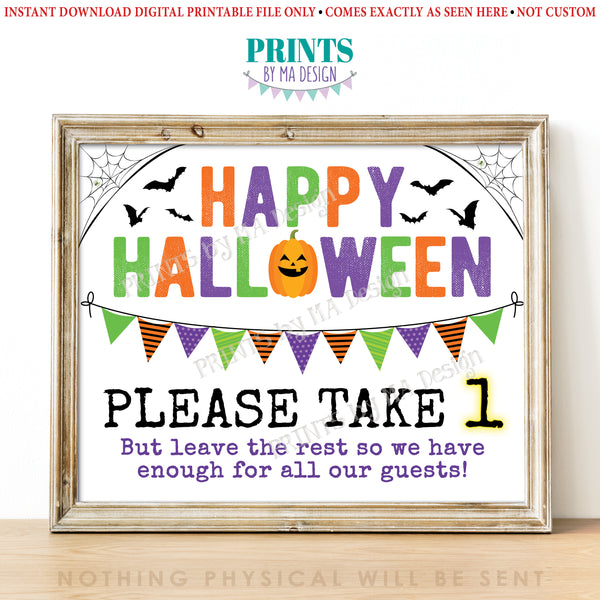 Please Take One Treat Sign, Happy Halloween Trick-Or-Treat Sign, Pass Out Candy Take a Treat, PRINTABLE 8x10/16x20” Landscape Sign, Instant Download Digital Printable File