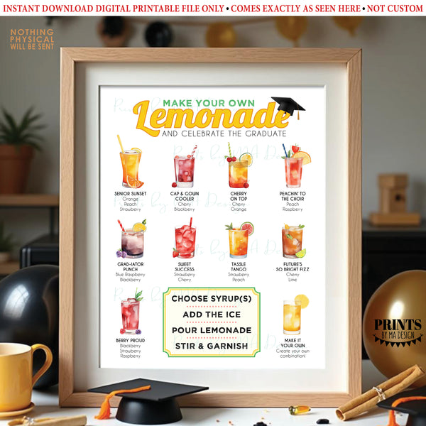 Graduation Party Lemonade Menu, Lemonade Bar Drink Station, Celebrate the Graduate, Digital PRINTABLE 8x10/16x20” Grad Party Decoration, Instant Download Digital Printable File