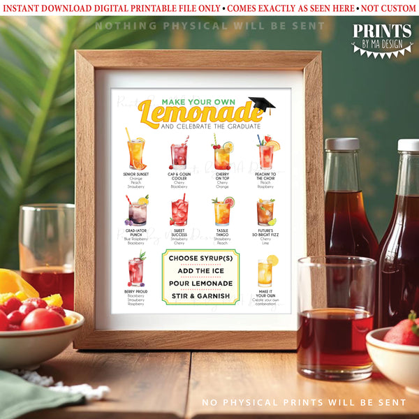 Graduation Party Lemonade Menu, Lemonade Bar Drink Station, Celebrate the Graduate, Digital PRINTABLE 8x10/16x20” Grad Party Decoration, Instant Download Digital Printable File