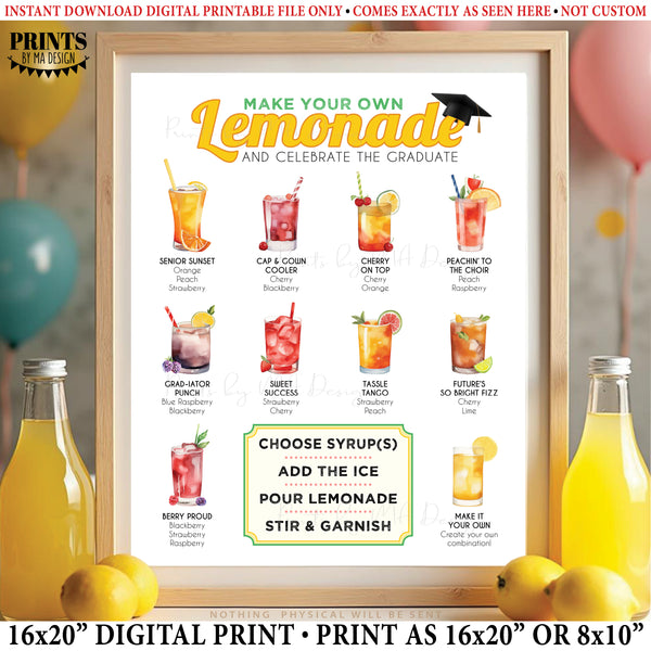 Graduation Party Lemonade Menu, Lemonade Bar Drink Station, Celebrate the Graduate, Digital PRINTABLE 8x10/16x20” Grad Party Decoration, Instant Download Digital Printable File