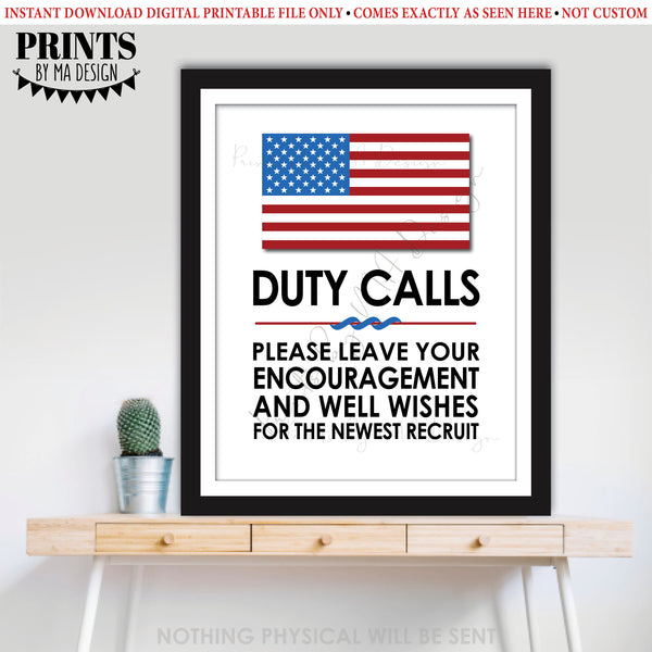 Military Party Decor, Leave your Encouragement and Well Wishes, US Military Boot Camp, Patriotic, PRINTABLE 8x10/16x20” Military Sign, Instant Download Digital Printable File