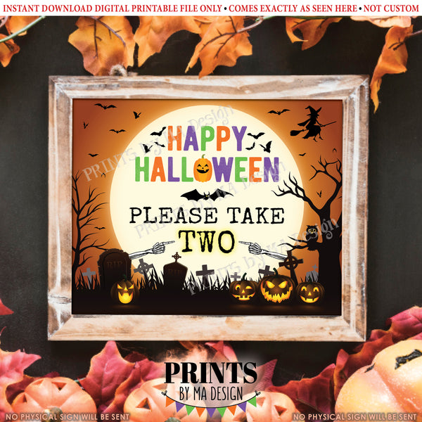 Please Take Some Candy Sign, Happy Halloween, Trick-Or-Treat, Moon Bats Pumpkins, PRINTABLE 8x10/16x20” Please Take Two Treats Sign, Instant Download Digital Printable File