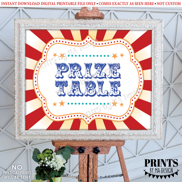 Carnival Prize Table Sign, Carnival Party Prizes Sign, Circus, Birthday Party, Festival Activities, PRINTABLE 8x10/16x20” Sign, Instant Download Digital Printable File