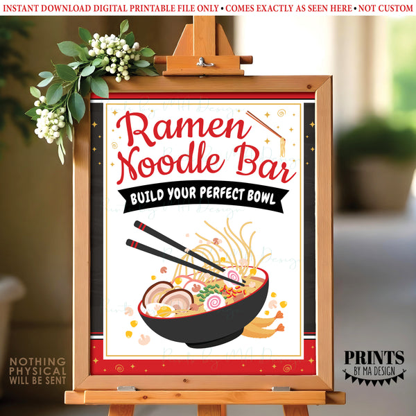 Ramen Noodle Bar Sign, Build Your Own Noodle Bowl Directions, Party Food Station Buffet Sign, Red PRINTABLE 8x10/16x20” Sign, Teacher Appreciation, Instant Download Digital Printable File (Copy)