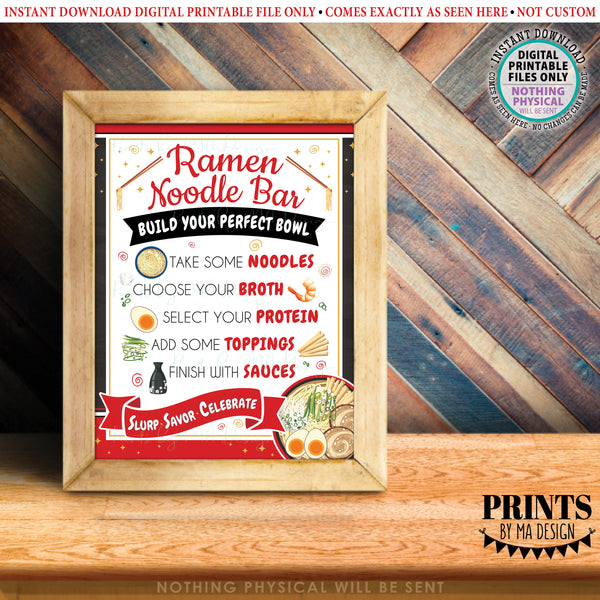 Ramen Noodle Bar Sign, Build Your Own Noodle Bowl Directions, Party Food Station Buffet Sign, Teacher Appreciation, Red PRINTABLE 8x10/16x20” Sign, Instant Download Digital Printable File