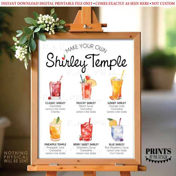 Shirley Temple Sign, Non-Alcoholic Bar Menu, Virgin Mocktails, Bubbly Fun Fizzy, Signature Drink Station, PRINTABLE 8x10/16x20” Sign, Instant Download Digital Printable File