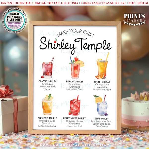 Shirley Temple Sign, Non-Alcoholic Bar Menu, Virgin Mocktails, Bubbly Fun Fizzy, Signature Drink Station, PRINTABLE 8x10/16x20” Sign, Instant Download Digital Printable File