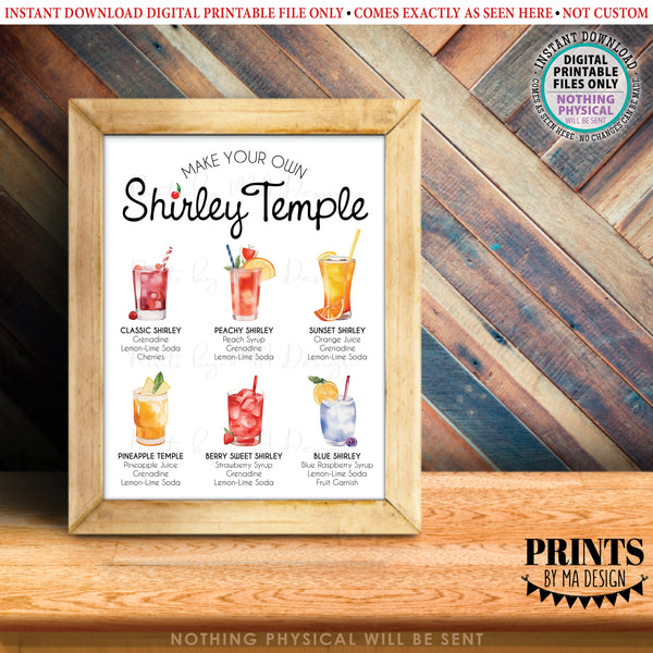 Shirley Temple Sign, Non-Alcoholic Bar Menu, Virgin Mocktails, Bubbly Fun Fizzy, Signature Drink Station, PRINTABLE 8x10/16x20” Sign, Instant Download Digital Printable File