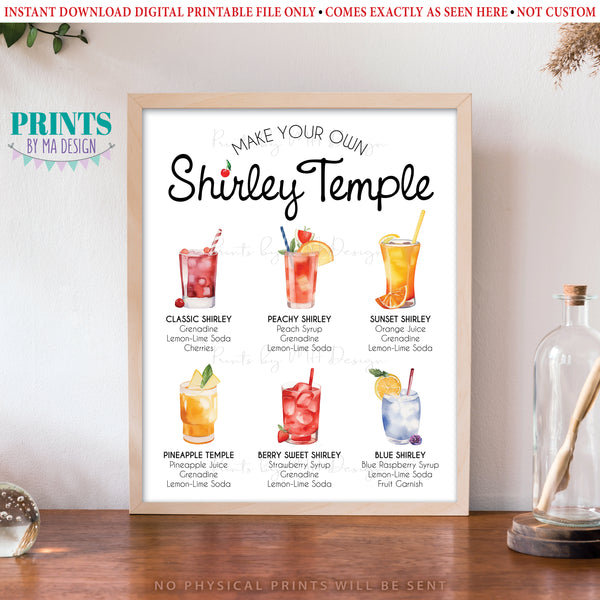 Shirley Temple Sign, Non-Alcoholic Bar Menu, Virgin Mocktails, Bubbly Fun Fizzy, Signature Drink Station, PRINTABLE 8x10/16x20” Sign, Instant Download Digital Printable File