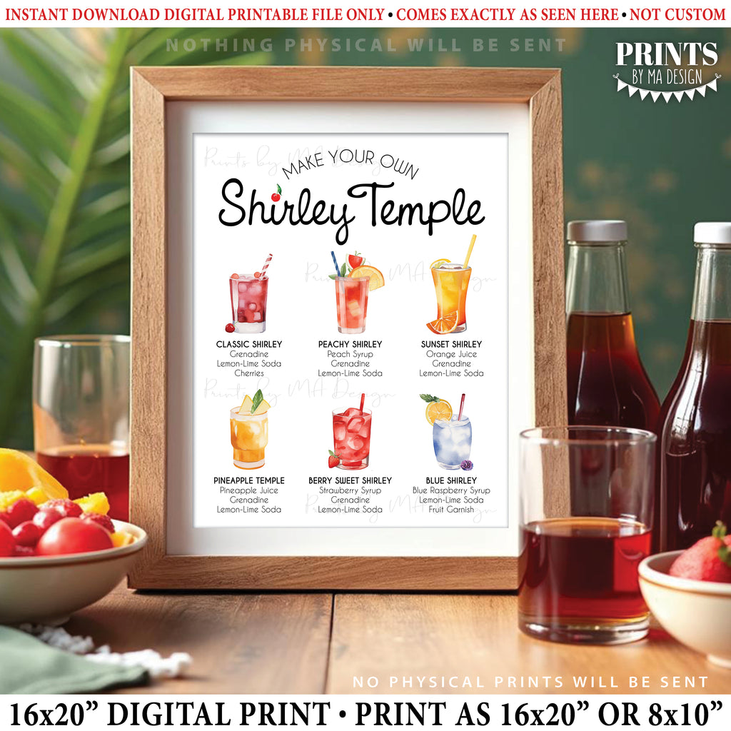 Shirley Temple Sign, Non-Alcoholic Bar Menu, Virgin Mocktails, Bubbly Fun Fizzy, Signature Drink Station, PRINTABLE 8x10/16x20” Sign, Instant Download Digital Printable File