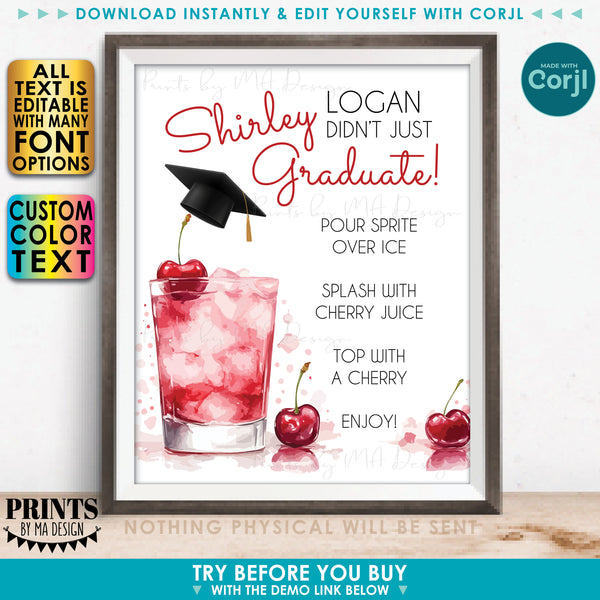Editable Graduation Shirley Temple Sign, DIY Drink Station for a Grad Party, Custom PRINTABLE 8x10/16x20” Sign (Edit Yourself with Corjl)