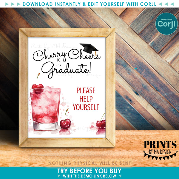 Editable Graduation Shirley Temple Sign, DIY Drink Station for a Grad Party, Custom PRINTABLE 8x10/16x20” Sign (Edit Yourself with Corjl)