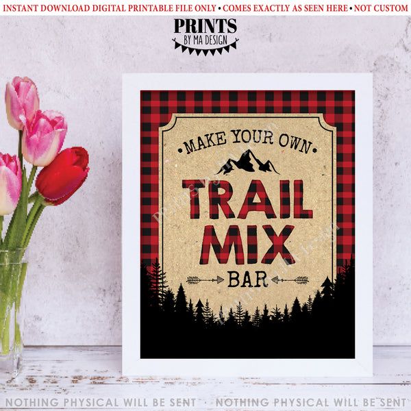 Trail Mix Bar Sign, Make Your Own Trail Mix Lumberjack Style Sign, Red Checker Buffalo Plaid, Red & Black Checker Buffalo Plaid, PRINTABLE 8x10/16x20” Sign, Instant Download Digital Printable File