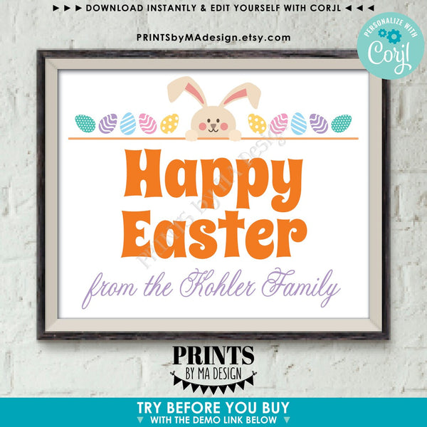 Editable Easter Egg Hunt Sign, Easter Bunny, Eggs, One Custom PRINTABLE 8x10/16x20” Landscape Sign, Choose Your Text (Edit Yourself w/Corjl)