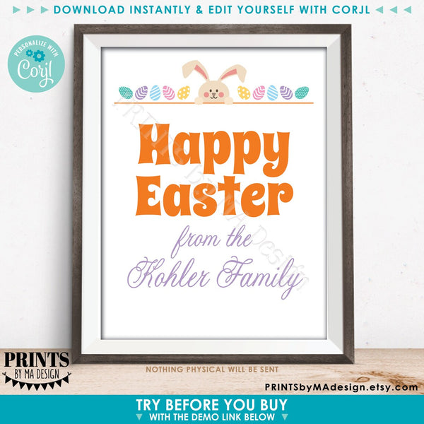 Editable Easter Sign, Letter from Easter Bunny, Eggs, Choose Your Text, One Custom PRINTABLE 8.5x11” Portrait Sign (Edit Yourself w/Corjl)