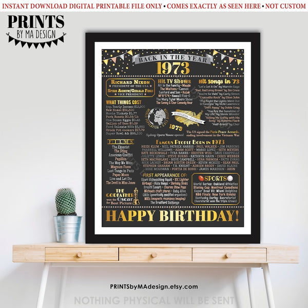 Back in 1973 Birthday Poster Board, Flashback to 1973 Birthday Decoration, ‘73 B-day Gift, PRINTABLE 16x20” Sign, Birthday Decor, Instant Download Digital Printable File