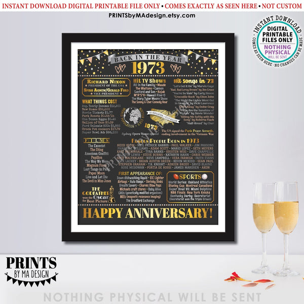 Back in 1973 Anniversary Poster Board, Flashback to 1973 Anniversary Decor, PRINTABLE 16x20” Sign, 1973 Anniversary Gift, Instant Download Digital Printable File