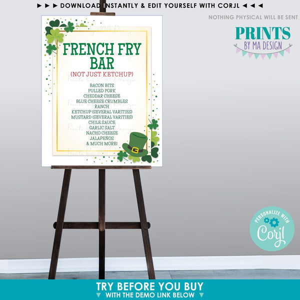 Editable St. Patrick's Day Sign, Shamrocks, Choose Your Text, Create One Custom PRINTABLE 8x10/16x20” Portrait Sign (Edit Yourself with Corjl)