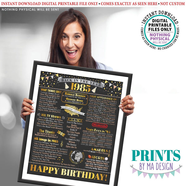 Back in the Year 1985 Birthday Sign, Flashback to 1985 Poster Board, ’85 B-day Gift, Bday Decoration, PRINTABLE 16x20” 1985 Sign, Instant Download Digital Printable File