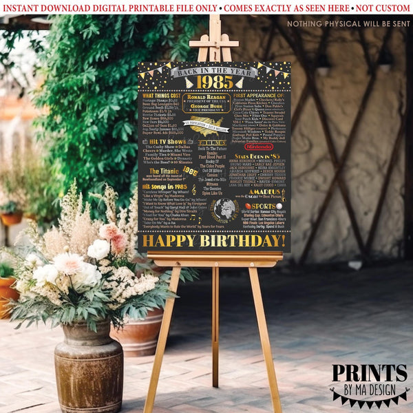 Back in the Year 1985 Birthday Sign, Flashback to 1985 Poster Board, ’85 B-day Gift, Bday Decoration, PRINTABLE 16x20” 1985 Sign, Instant Download Digital Printable File