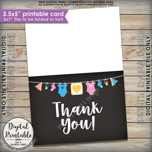 Baby Shower Thank You Cards, Gender Neutral Baby Thank You Cards, Printable Thank Yous, Pink & Blue, 3.5x5" folded card, 5x7" Printable Instant Download - PRINTSbyMAdesign
