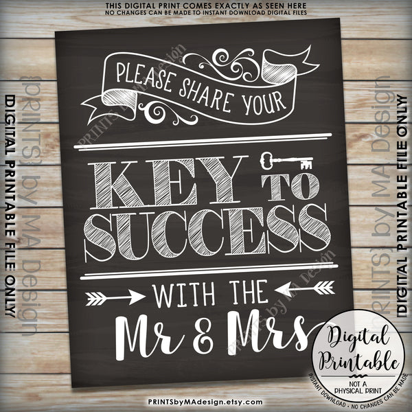 Marriage Advice Sign, Please Share your Key to Success with the Mr & Mrs Wedding Sign Chalkboard Style 8x10/16x20" Instant Download Printable File - PRINTSbyMAdesign