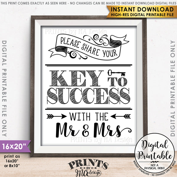 Marriage Advice Sign, Please Share your Key to Success with the Mr & Mrs Wedding Sign 8x10/16x20" Instant Download Printable File - PRINTSbyMAdesign