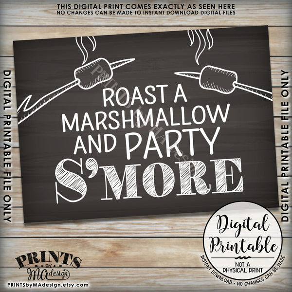 S'more Sign, Campfire Party Smore, Roast S'mores Wedding, Birthday, Graduation, Sweet 16, Instant Download 5x7” Chalkboard Style Printable Sign - PRINTSbyMAdesign