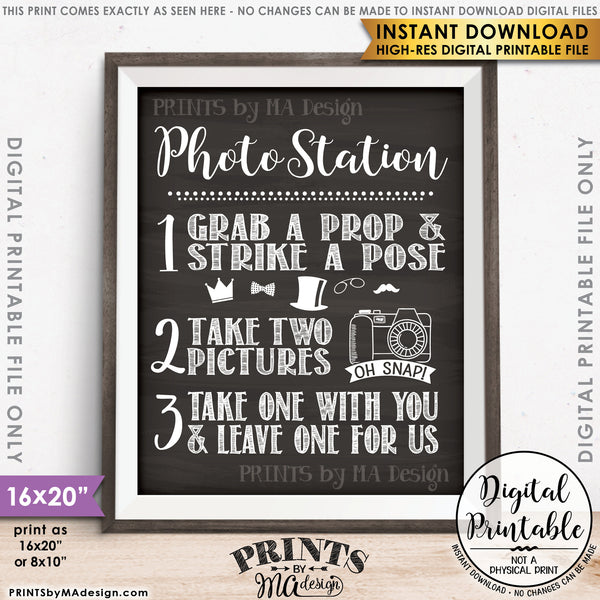 Photo Station Sign, Take 2 Photos and Leave One For Us Photobooth Wedding Sign, Instant Download 8x10/16x20” Chalkboard Style Printable File - PRINTSbyMAdesign