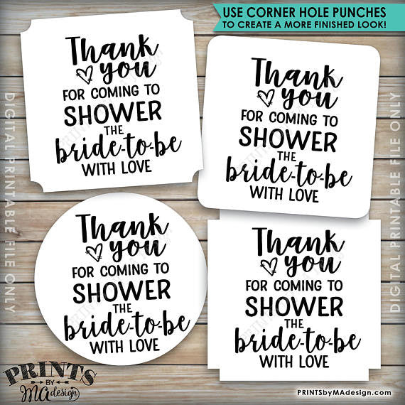 Bridal Shower Thank You Tags, Thank You for Coming to Shower the Bride-to-Be Bridal Shower Tags, 3x3" on 8.5x11" Printable Favor Tags <Instant Download> - PRINTSbyMAdesign