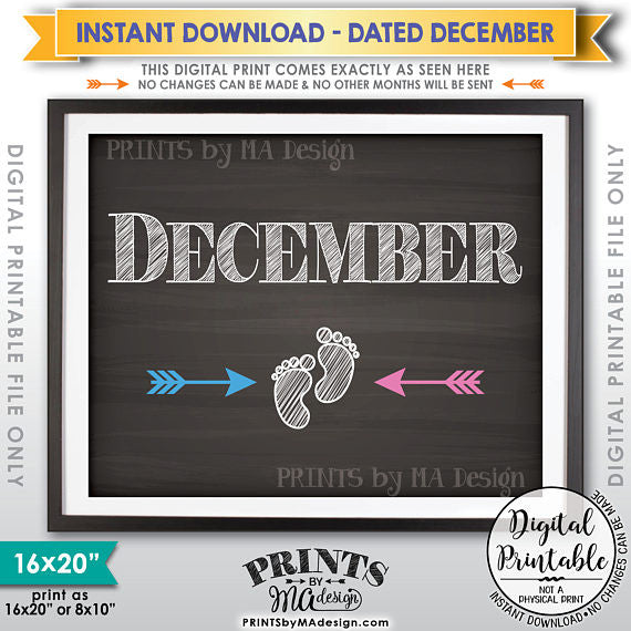 December Pregnancy Announcement Sign due in DECEMBER, Subtle Due Date Month, Expecting Sign, 8x10/16x20” Chalkboard Style Sign <Instant Download Digital Printable File> - PRINTSbyMAdesign