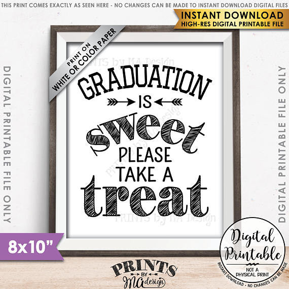 Graduation Party Decor, Graduation is Sweet Please Take a Treat, Sweet Treat Graduation Party Sign, Grad Treat, Black Text, 8x10” Printable Sign <Instant Download> - PRINTSbyMAdesign
