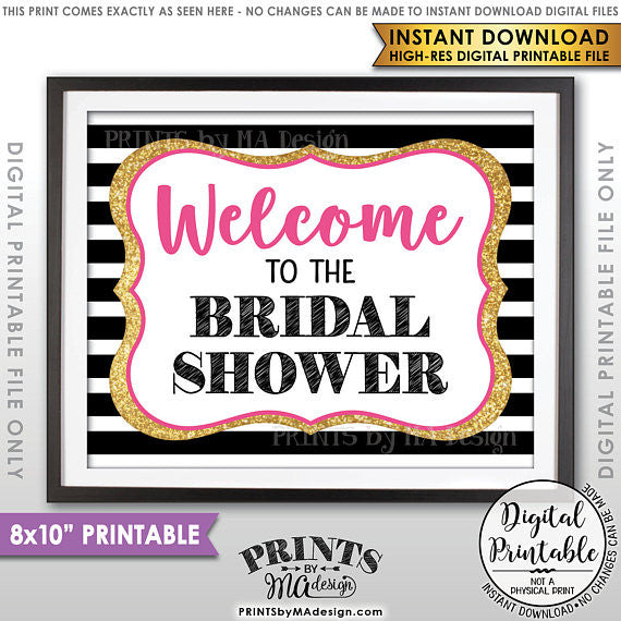 Welcome to the Bridal Shower Sign, Bridal Shower Welcome Sign, Black Pink & Gold Glitter 8x10” Printable Instant Download File (Kate Spade inspired) - PRINTSbyMAdesign