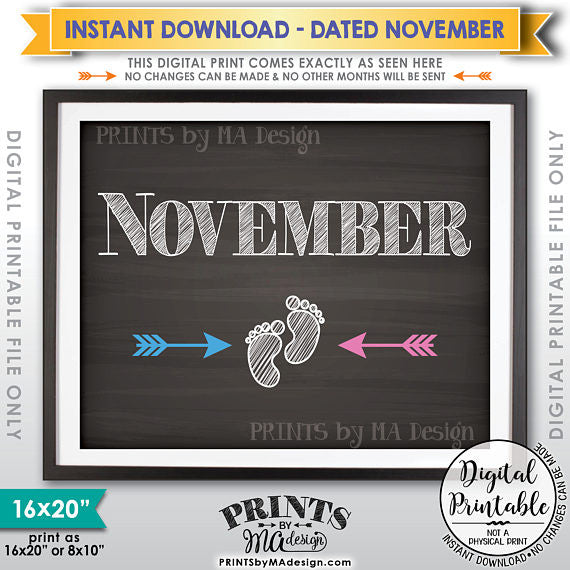 November Pregnancy Announcement Sign due in NOVEMBER, Subtle Due Date Month, Expecting Sign, 8x10/16x20” Chalkboard Style Sign <Instant Download Digital Printable File> - PRINTSbyMAdesign