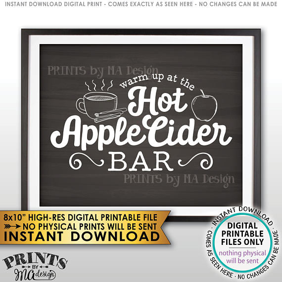 Apple Cider Sign, Warm Up at the Hot Apple Cider Bar, Autumn Decor, Chalkboard Style PRINTABLE 8x10" <Instant Download> - PRINTSbyMAdesign